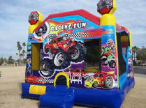 21x16 4 in 1 Racing Fun Bouncer with 14’ Slide & Basketball Hoops Inside