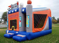 18x15 5 in 1 Sports Arena with 14’ Slide, Obstacles, and Basketball Hoops Inside