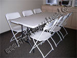 6 Foot Rectangle Table with 6 White Extra Wide Plastic Chairs $18.97 set