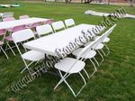 8 Foot Rectangle Table with 8 White Extra Wide Plastic Chairs $21.95 set