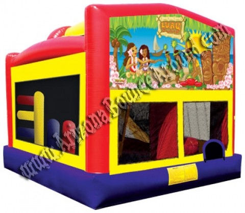 Luau Bounce House Rental with 14\' Slide, Basketball hoop and Obstacle Course inside