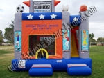 5 & 1 Sports Arena Bounce Rental with 14' Slide, Obstacles and Basketball Hoop Inside